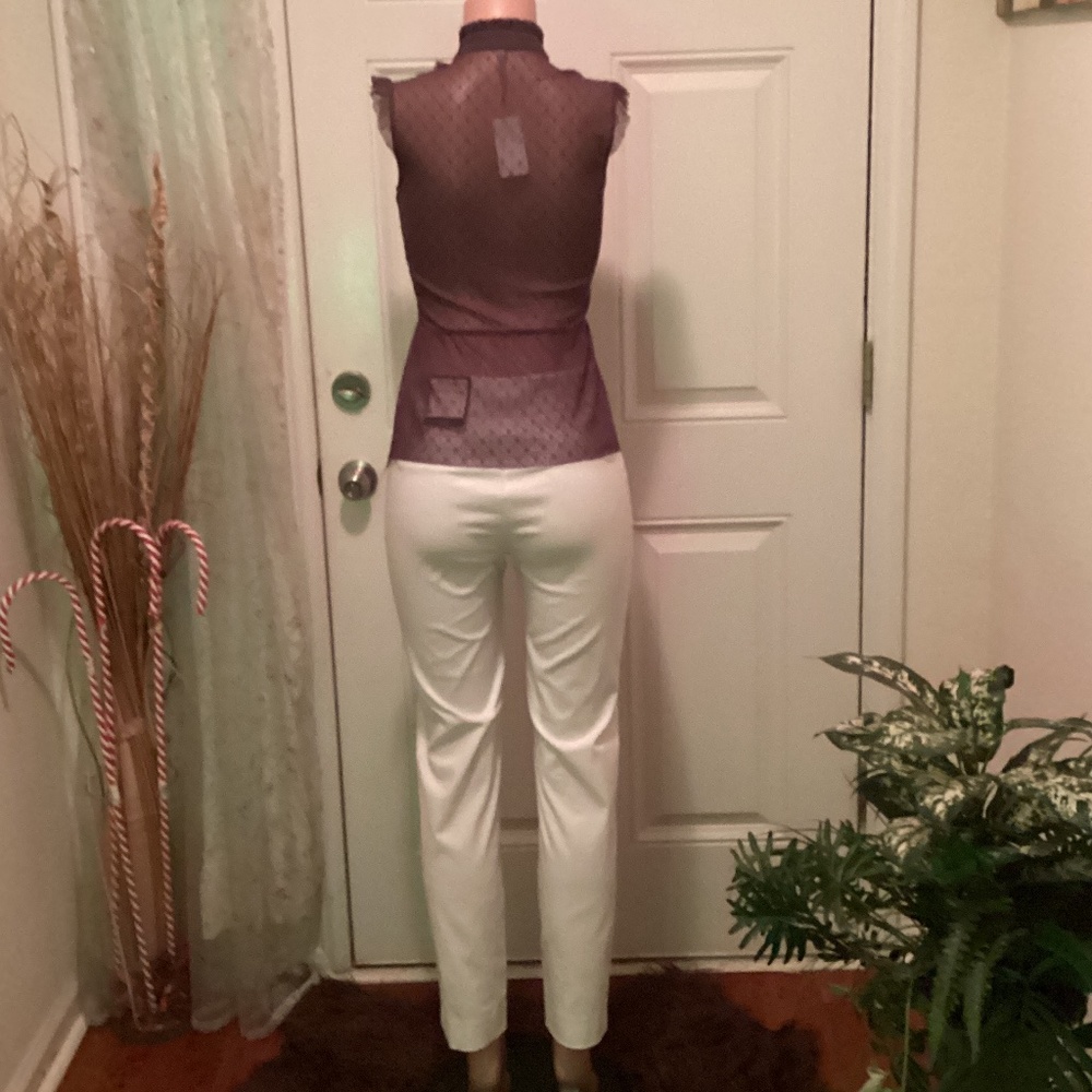 CHARLOTTE RUSSE charcoal medium button down mesh laced sleeveless blouse. - Picture 9 of 10